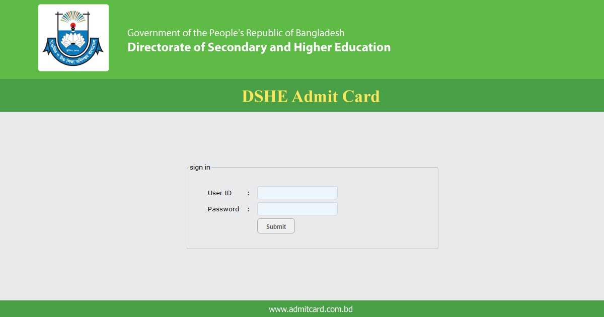 DSHE Admit Card